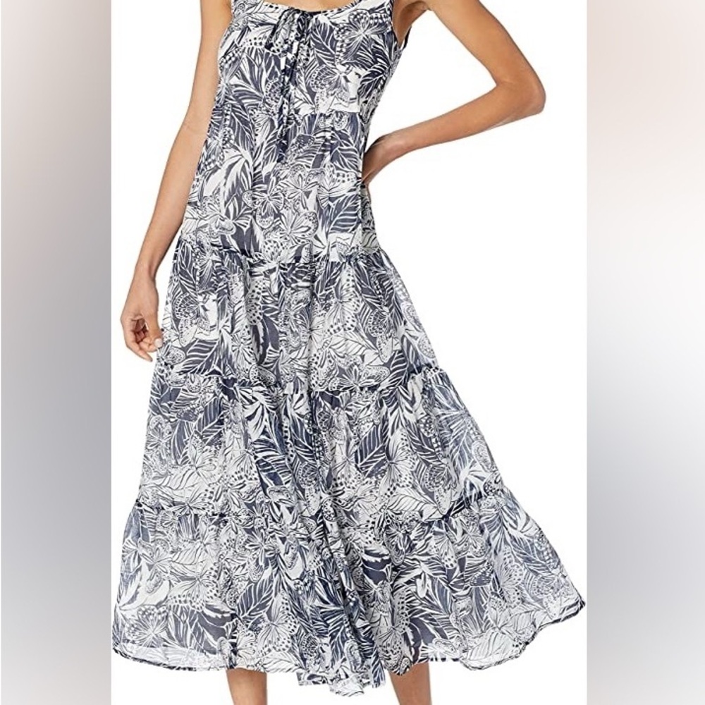 Johnny Was  Jade- Lina Tiered Floral Maxi Dress White & Blue - Small